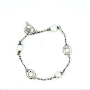 Vintage Tiffany & Co 4.5mm Akoya Pearl Cushion Chain Toggle Bracelet S